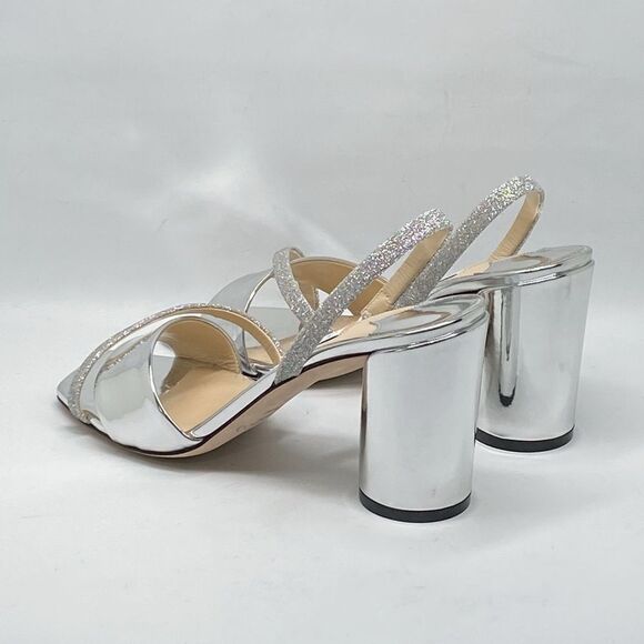 Jimmy Choo Plum Metallic Leather & Glitter Slingback Sandals size 36.5 - Picture 9 of 12